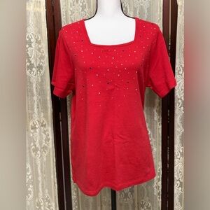 QUACKER FACTORY RED BEDAZZLED S/S T-SHIRT - SZ LARGE
